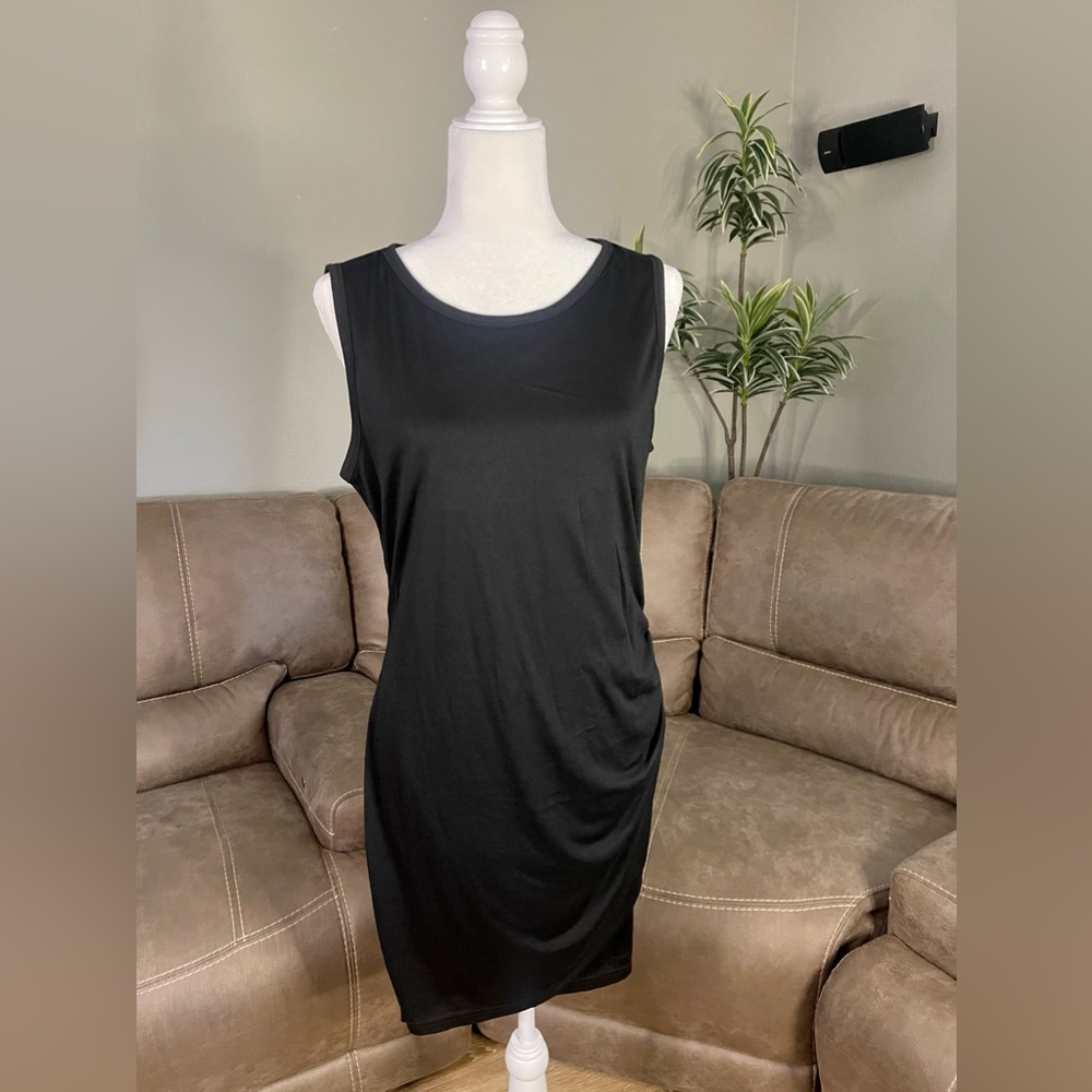 BTFBM Sleeveless Black Wrap Bodycon Dress Sz L Spring Summer Beach Party Vacay - Picture 6 of 11